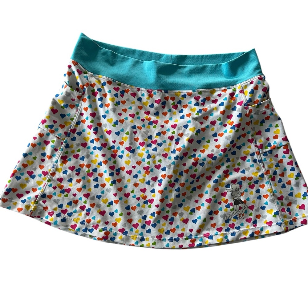 Runningskirts Colorful Heart Print Skirt with Teal Waistband size 4